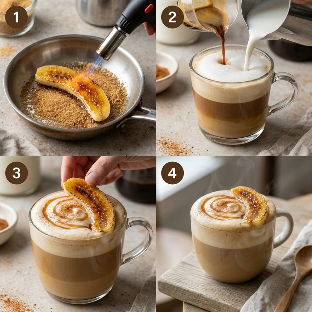 Brûléed Banana Bread Latte with Cinnamon Cold Foam