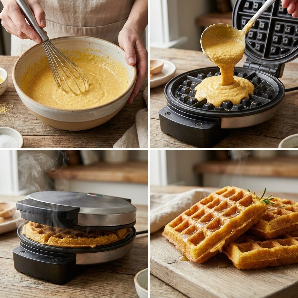 Crispy Honey Butter Cornbread Waffle Squares