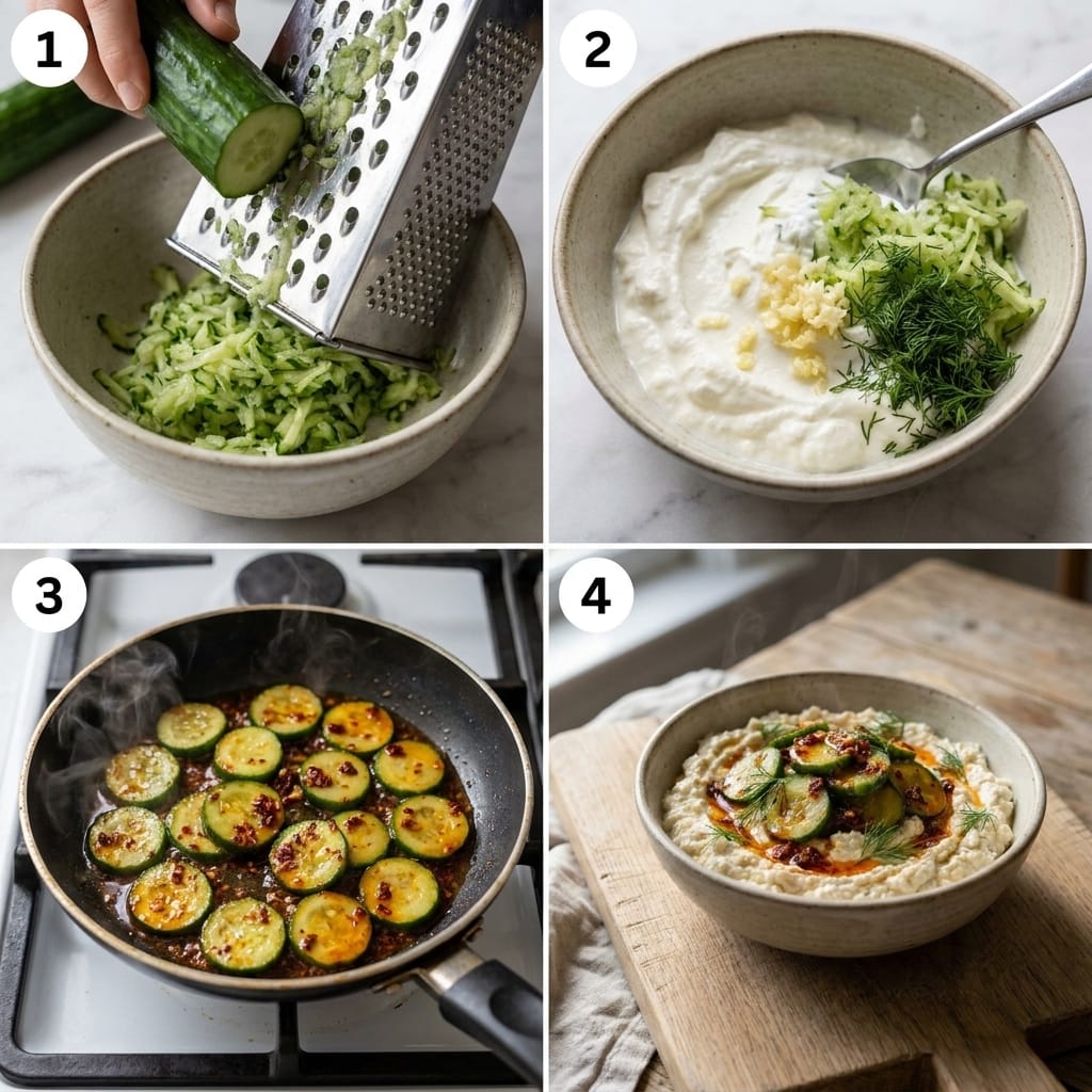 Whipped Feta Tzatziki Bowl with Chili Crisp Cucumbers